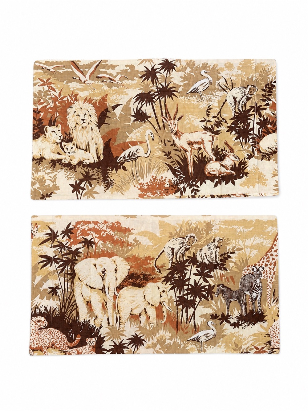Vintage King Size Jungle safari Pillow Case 0826 Set animal brown monotone